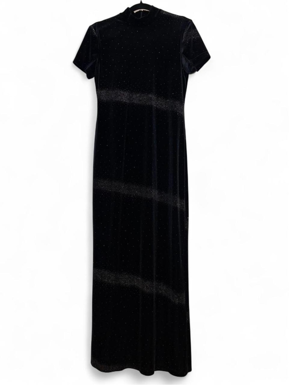 Jessica Howard Black Velvet Maxi Dress with Silver Sparkle Design